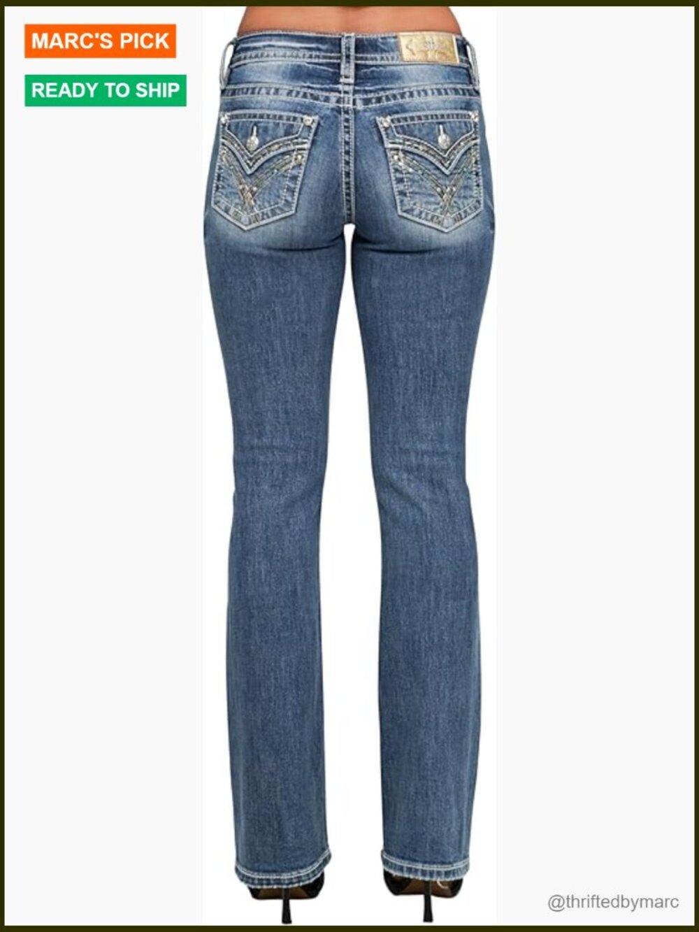 Mid-Rise Bootcut Jeans with Cross Stitch Design and Faux Flap Pockets